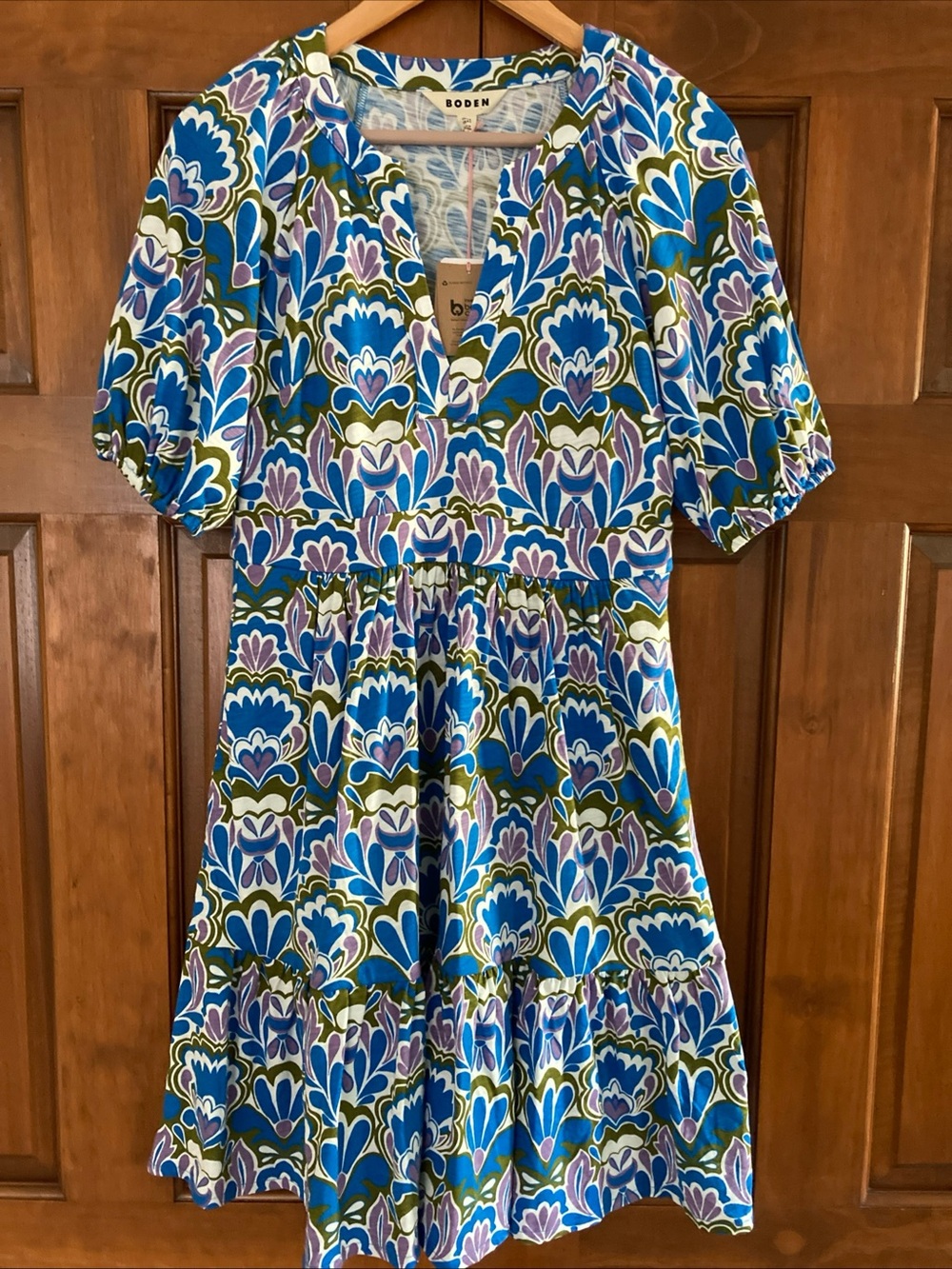 NWT Boden Piper short jersey blue Floral Print Tiered Dress women’s size 4
